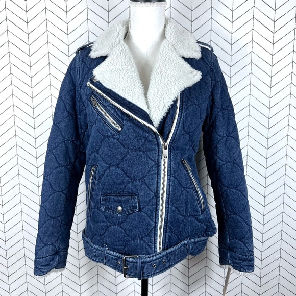 Levi's Quilted Denim Jacket Sherpa Moto - Picture 1 of 16